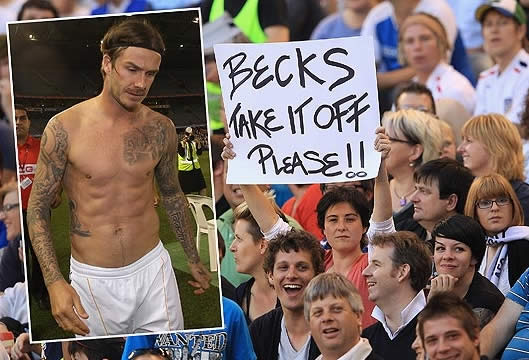 Cheeky fan 'strip-teases David Beckham into taking off kit'