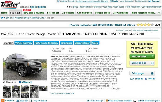 Steven Gerrard flogs his £120k Range Rover on AutoTrader - for just £58k