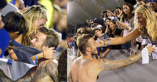 Becks gets hug after giving his shirt to fan