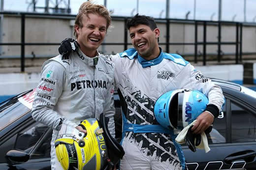 Aguero shows wheel desire! Man City ace takes to the track with F1 star