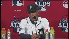 Detroit Tigers react after beating the Oakland Athletics