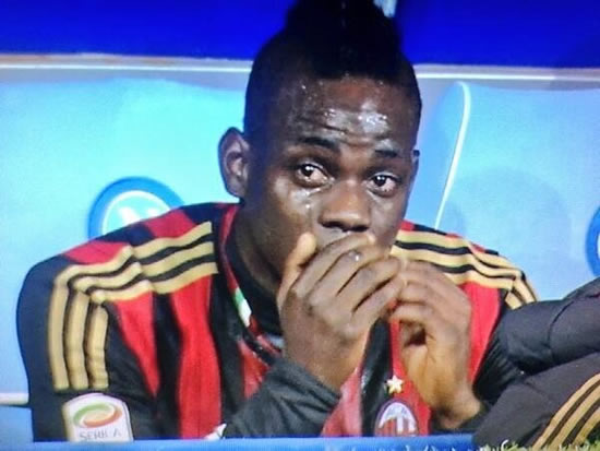 Mario Balotelli in tears after being substituted in Milan’s loss to Napoli