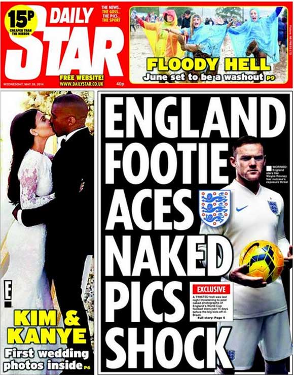 A 'twisted troll' threatens to post naked pictures on the England football team online [Star]