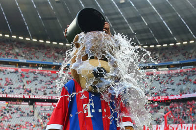 Bayern Munich mascot Berni takes the ALS Ice Bucket Challenge