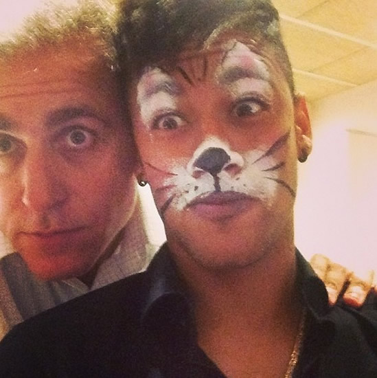 Here's Neymar with his face painted like a cat