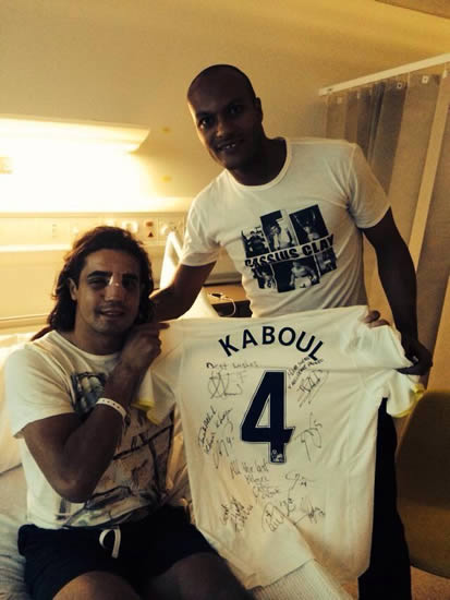 Good Guy Younes Kaboul visits AEL Limassol keeper Karim Fergouche in hospital, gives him signed Spurs shirt