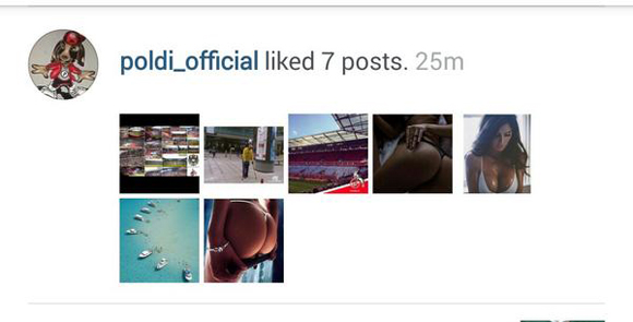 Arsenal sub Lukas Podolski likes numerous x-rated photos on Instagram