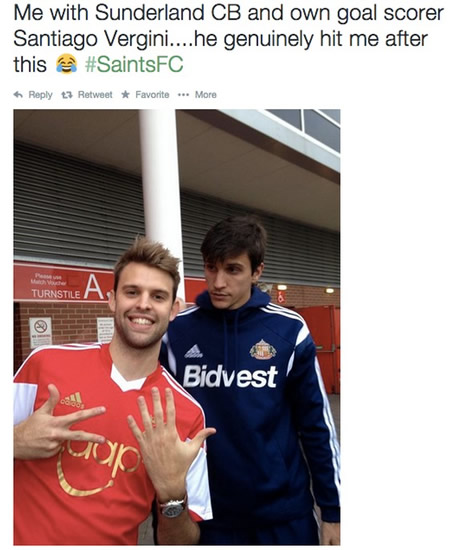 Sunderland's Santiago Vergini allegedly hit a Southampton fan who took a cheeky picture with him