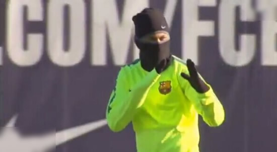 Neymar pretends to be a ninja as Barcelona’s Brazilian bunch mess around in training