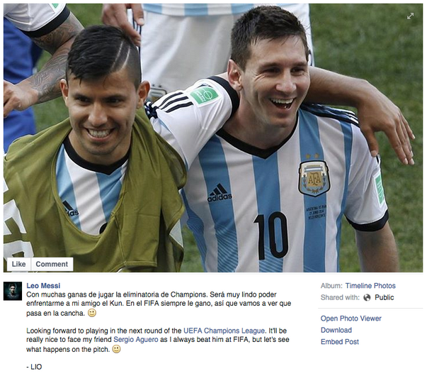 After drawing Man City, Barcelona’s Lionel Messi makes fun of Sergio Aguero’s FIFA skills