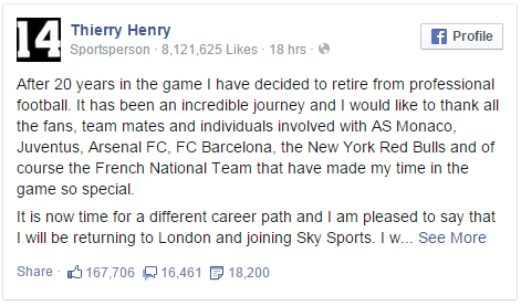 Thierry Henry RETIRES from football (but joins Sky Sports instead of Arsenal return)