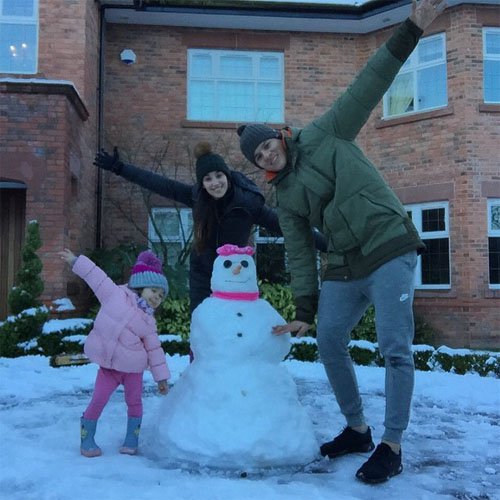 Man Utd's Marcos Rojo shows off his Snowman
