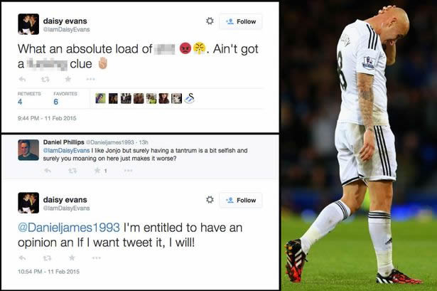Jonjo Shelvey's fiancee puts boot into Swansea boss Garry Monk in foul-mouthed Twitter outburst