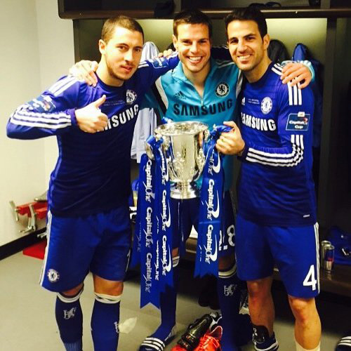 Hazard and Chelsea stars celebrate League Cup win in dressing room
