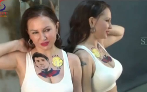 A Ukrainian actress has gotten a tattoo of Lionel Messi’s face on her chest