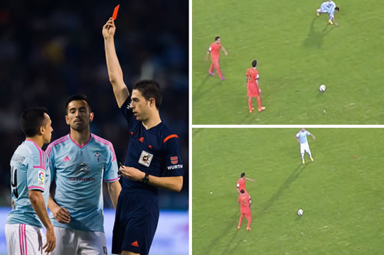 Striker sent off for throwing grass at Barcelona ace Sergio Busquets