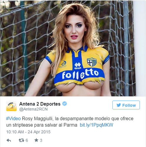 Rosy Maggiulli promises to strip at the Tardini Stadium if an investor saves cash-strapped Parma