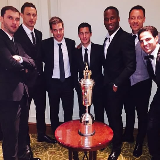Eden Hazard poses with six Chelsea players at PFA awards ceremony