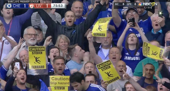 Chelsea fans ridiculed for mocking Liverpool’s Steven Gerrard with laminated signs