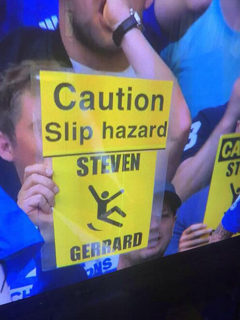 Chelsea fans ridiculed for mocking Liverpool’s Steven Gerrard with laminated signs