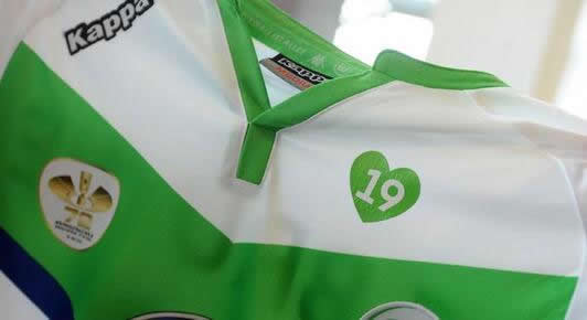 Wolfsburg's kit for the cup final has green heart on the shirt with no.19 for Junior Malanda