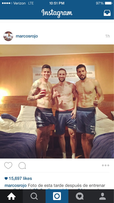 Man United’s Marcos Rojo got a bit excited after Argentina training today