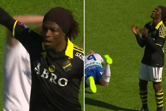 Former Celtic star in hysterics as footballer performs the worst dive of all time