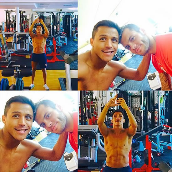 Alexis Sanchez working hard in gym with Arsenal star
