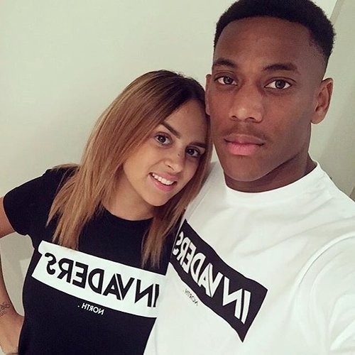 Anthony Martial poses with wife Samantha after 4th Man Utd goal