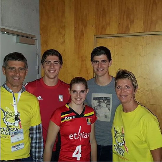 Chelsea star Thibaut Courtois poses for family picture