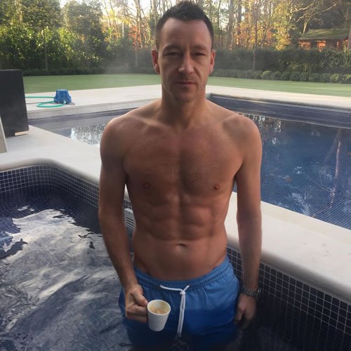 John Terry enjoys a coffee in his jacuzzi before Chelsea training