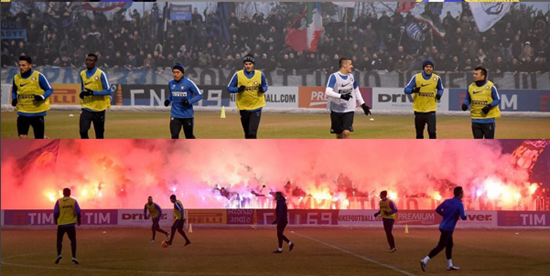 Inter Milan fans turned out in force for final training session pre AC Milan derby