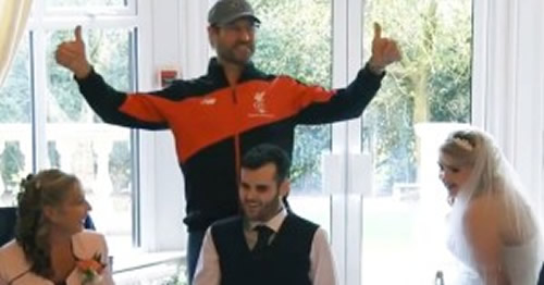 ‘Jurgen Klopp’ stuns Liverpool-supporting groom at wedding; it’s extremely awkward