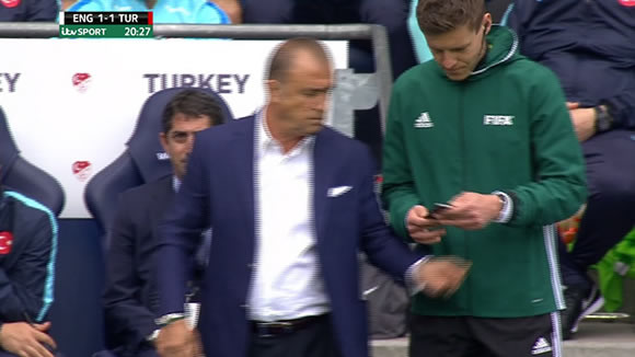 Turkey coach has phone taken from him after showing official Harry Kane's offside goal