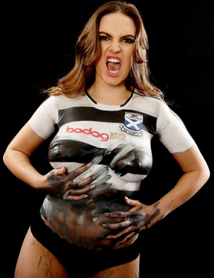 Topless model poses in body paint to promote Ayr United’s new kit