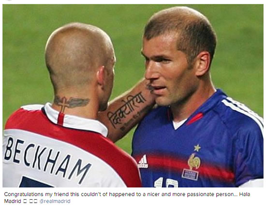 David Beckham congratulates Zinedine Zidane on Real Madrid UCL win