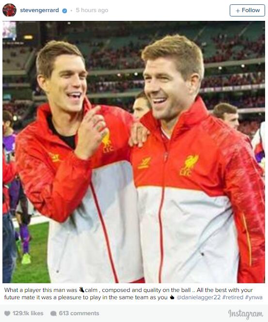 Steven Gerrard pays classy tribute to Daniel Agger as former Liverpool ace retires