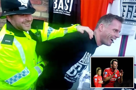 Jamie Carragher ‘arrested’ before Liverpool vs Man Utd clash – and Anfield crowd love it