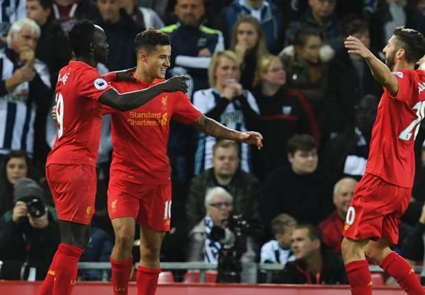 Liverpool 2-1 West Brom: Mane and Coutinho move Reds up to second