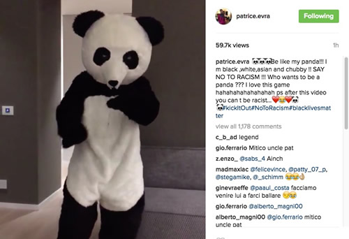 Man United legend Patrice Evra dresses up as a panda to fight racism in awesome Instagram video
