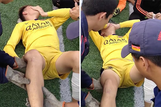 GRAPHIC CONTENT: Footballer writhes in agony after leg pulled out place in horrific video