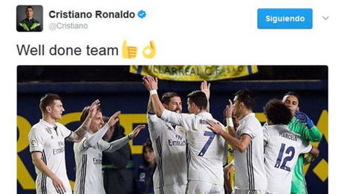 Cristiano Ronaldo congratulates Real Madrid teammates after Villarreal win