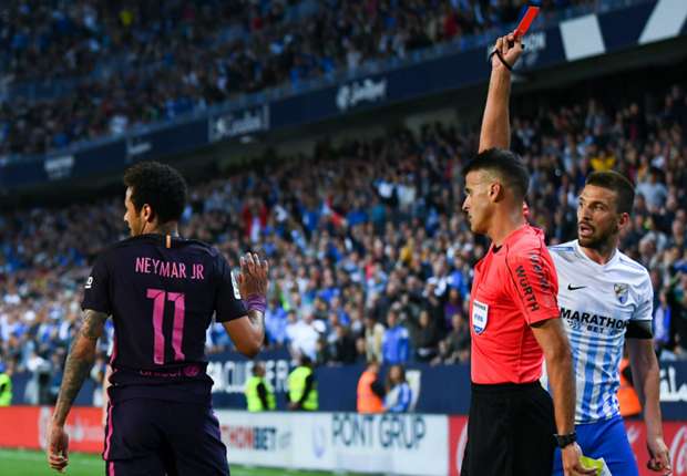 Malaga 2 Barcelona 0: Neymar sent off as Sandro shocks former club