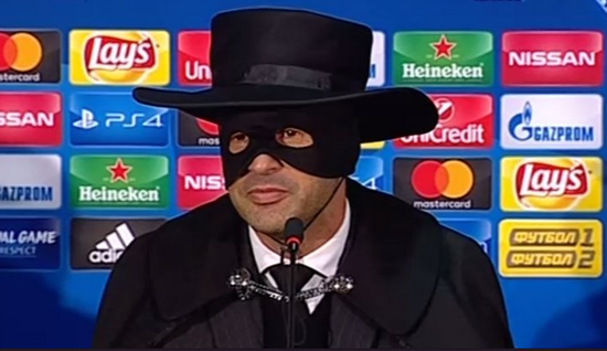 Shakhtar manager Paulo Fonseca dresses up as Zorro at press conference after they beat Manchester City to reach last 16
