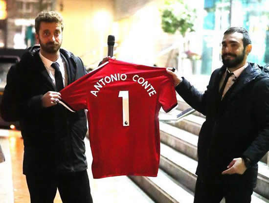 Jose Mourinho tricked into signing ‘Antonio Conte No 1’ shirt by TV pranksters