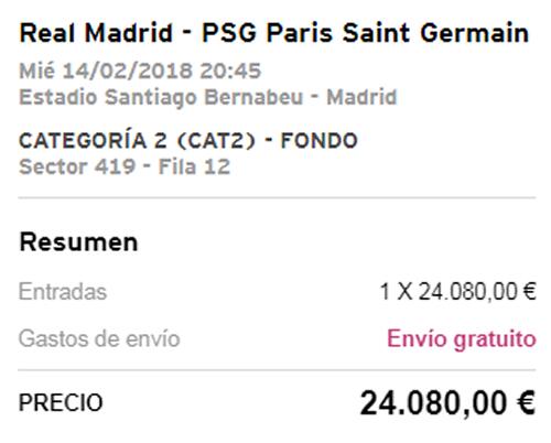 Resale tickets for Real Madrid vs PSG hit 24,080 euros