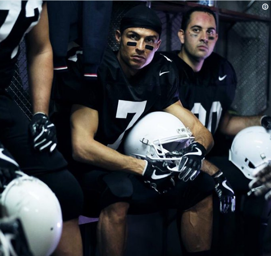 Cristiano Ronaldo gets in mood for the Super Bowl by wearing American Football gear