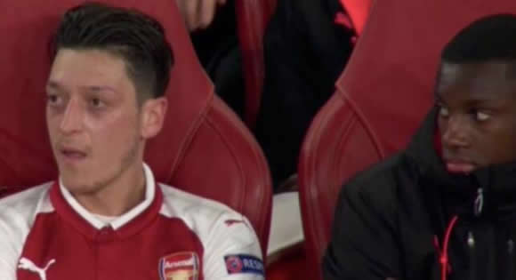 The moment Eddie Nketiah was caught staring at Mesut Ozil for an uncomfortably long time