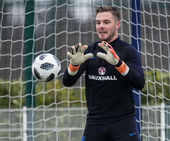 Jack Butland tested in training under Gareth Southgate's watchful eye as race for England's No1 jersey hots up – while Harry Kane is finally seen with his protective boot OFF