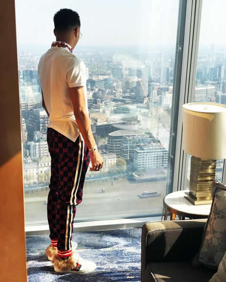 Manchester United star Jesse Lingard wears bizarre FURRY shoes as he takes in London views from the Shard